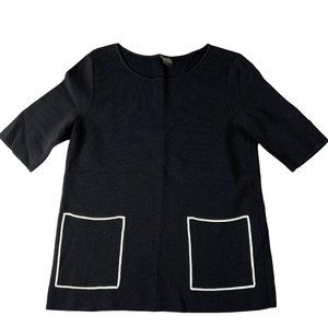 Madeleine Womens Top‎ Size 6/8 Black Crew Neck Short Sleeve Pullover Pockets